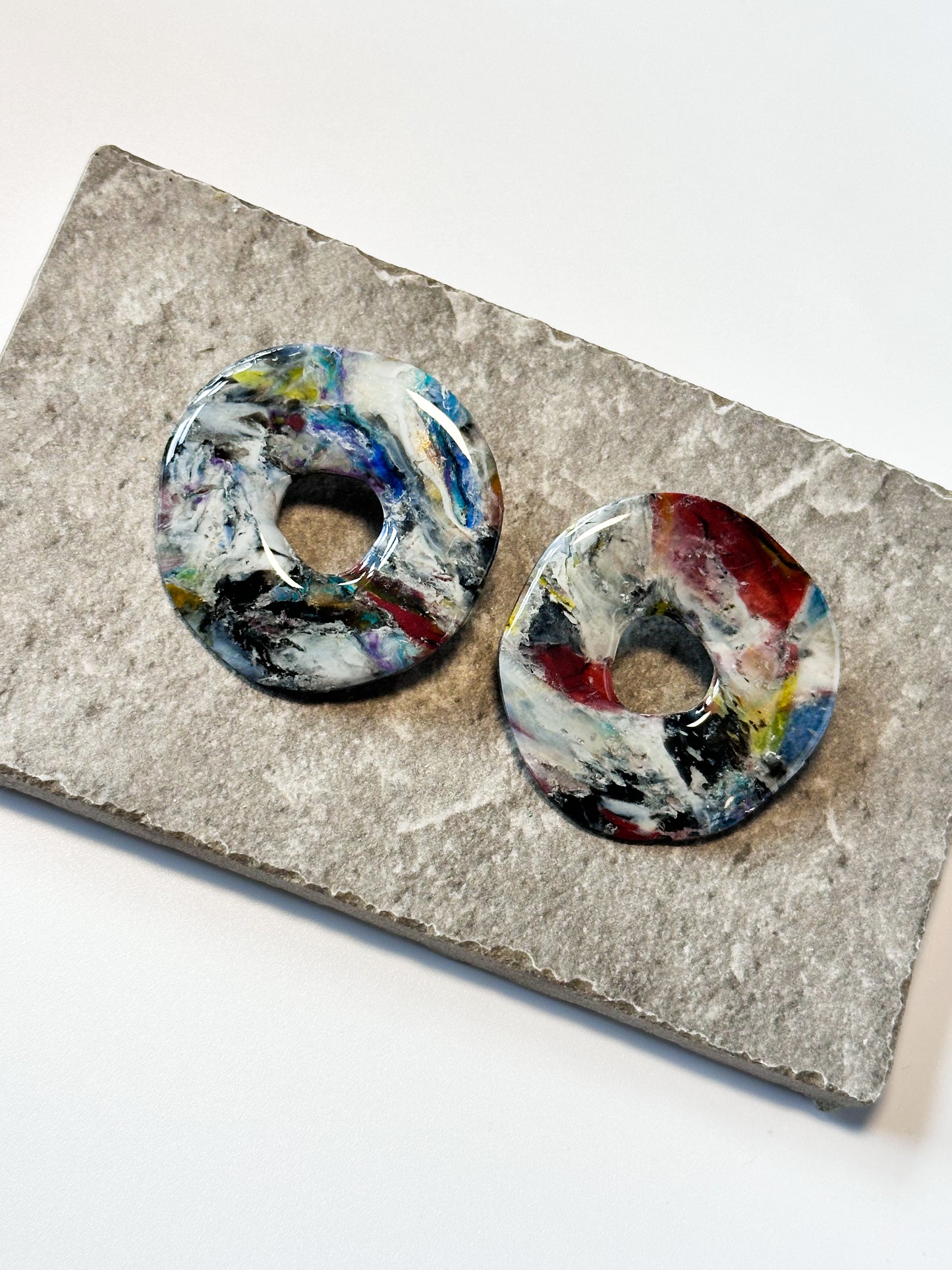 Mixed Earth Marble Studs - One of a kind earrings