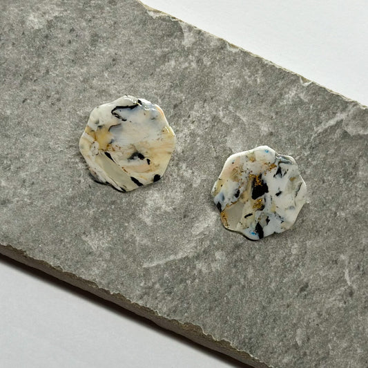 Marble Hexagon Studs - One of a kind earrings