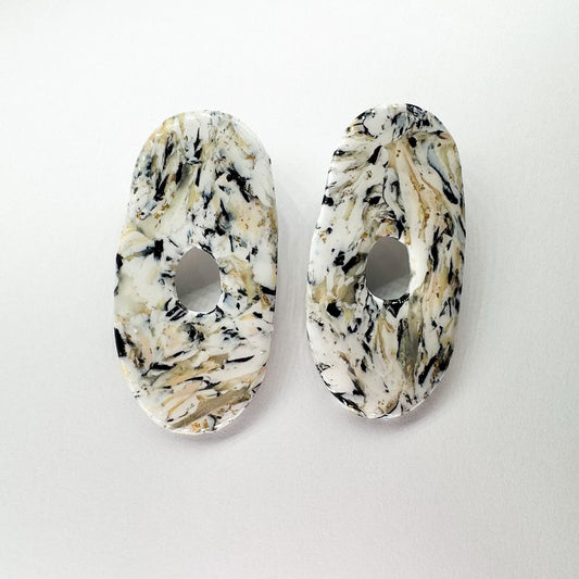 Marble Long Ovals Studs - One of a kind earrings